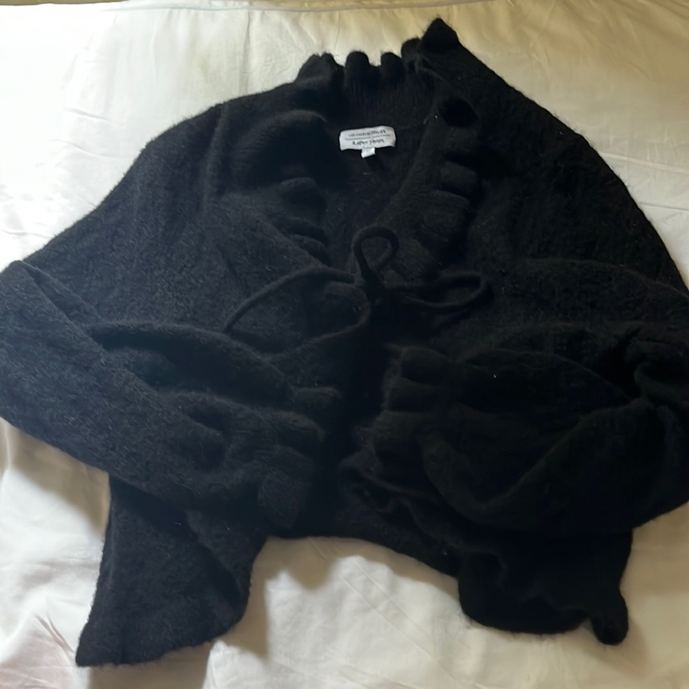 Black ruffle tie in-front cardigan